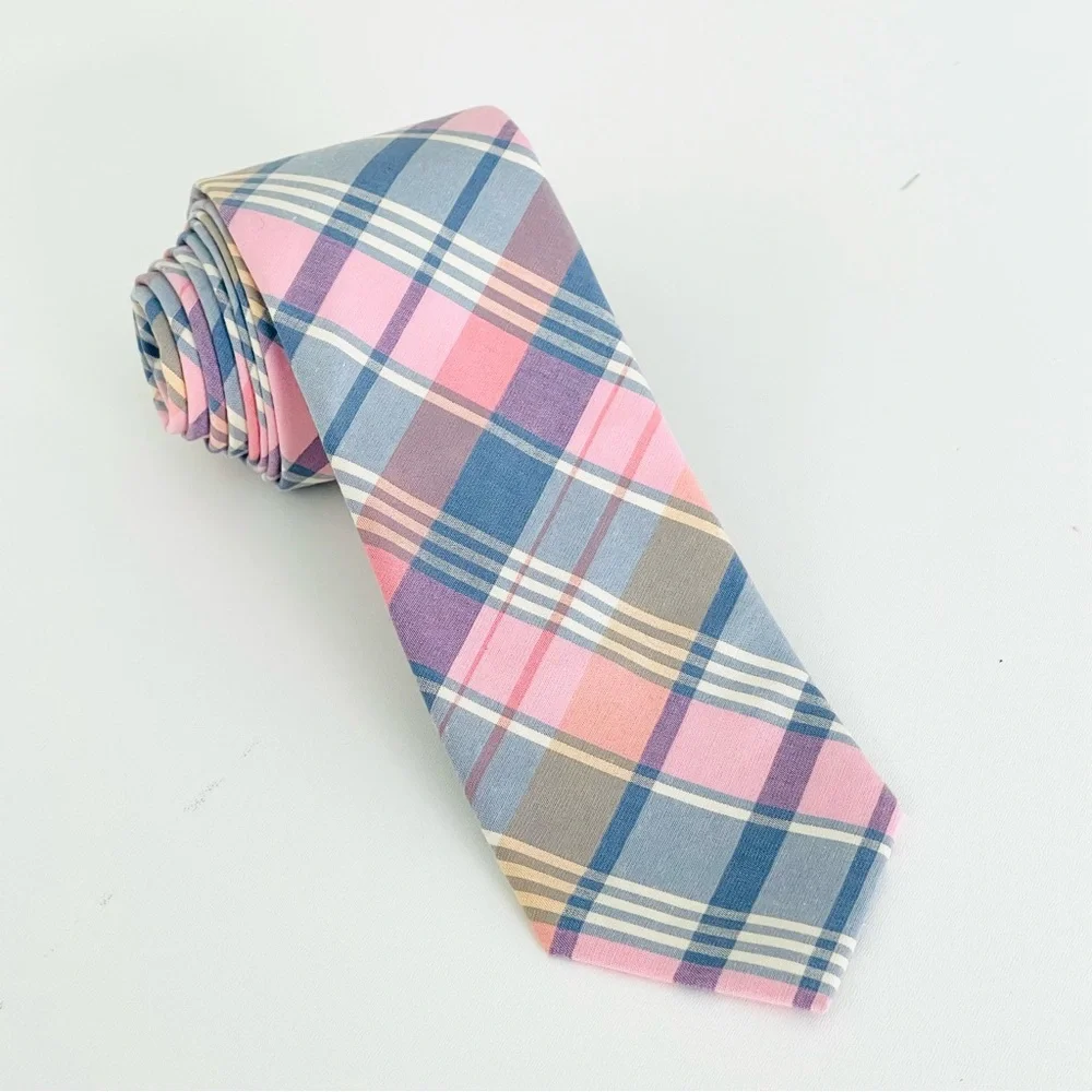 J. Crew Mixed Plaid Tie Classic Style 100% Cotton Lining Dusty Pink/Blue…